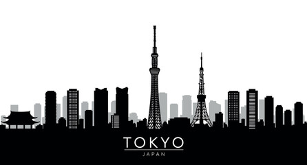 Obraz premium Tokyo skyline silhouette featuring iconic towers and urban landscape