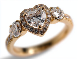 golden ring with heart made of diamond