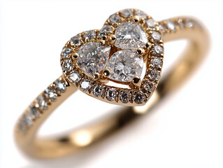 golden ring with heart made of diamond