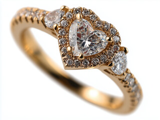 golden ring with heart made of diamond