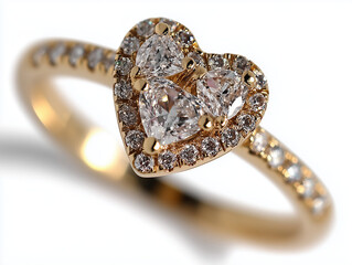golden ring with heart made of diamond