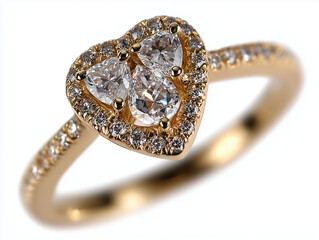 golden ring with heart made of diamond