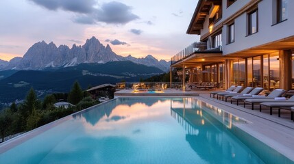 A high-end resort in the Dolomites with an infinity pool overlooking the mountains
