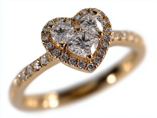 golden ring with heart made of diamond