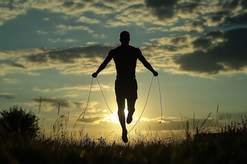 Silhouette of a man jumping rope