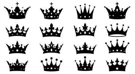 Collection of sixteen black crown silhouettes in various classic designs
