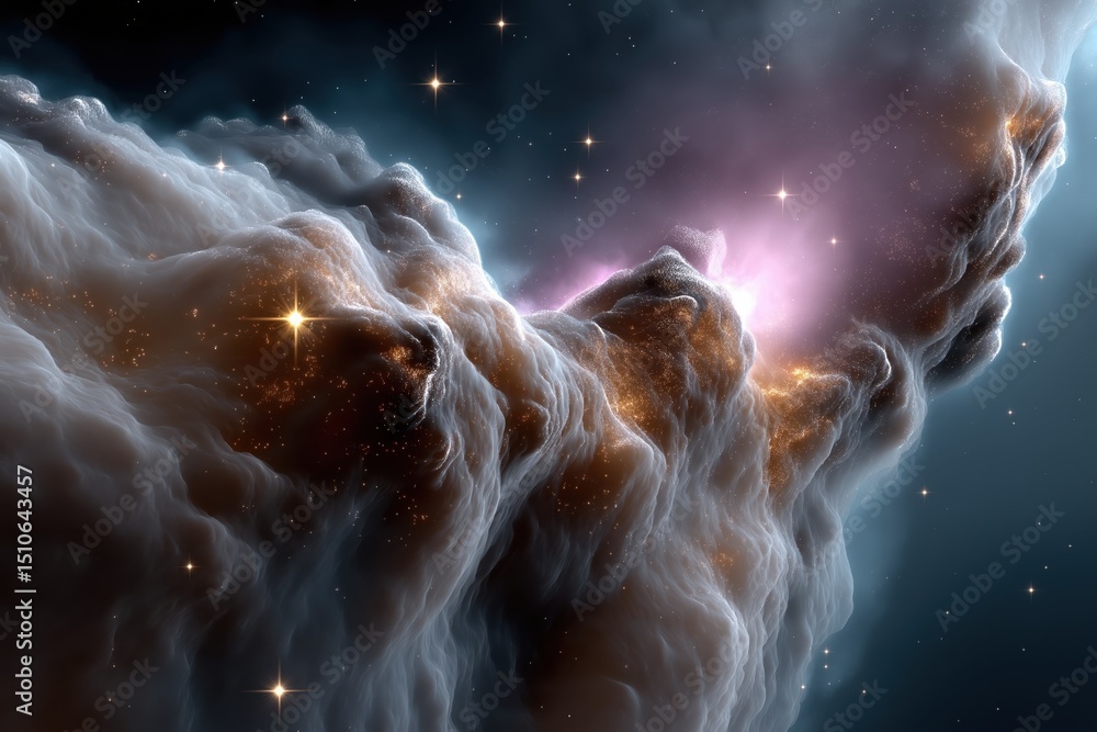 Poster exploration of a whimsical unicorn galaxy with stars and clouds in an enchanting light design