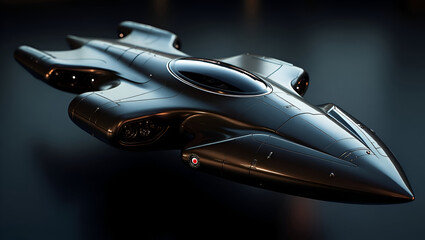 Futuristic Dark Grey Spaceship Design Sci Fi Vehicle Concept Art 3D Render