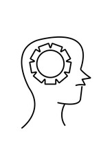 Head with gear: depicts thought, process, or intelligence