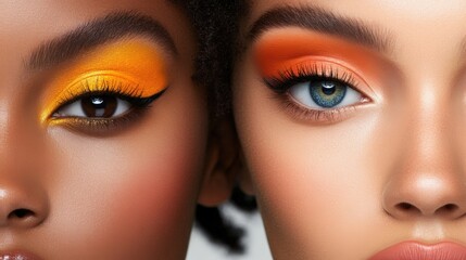 A neon eyeshadow blending seamlessly into a high-fashion avant-garde look