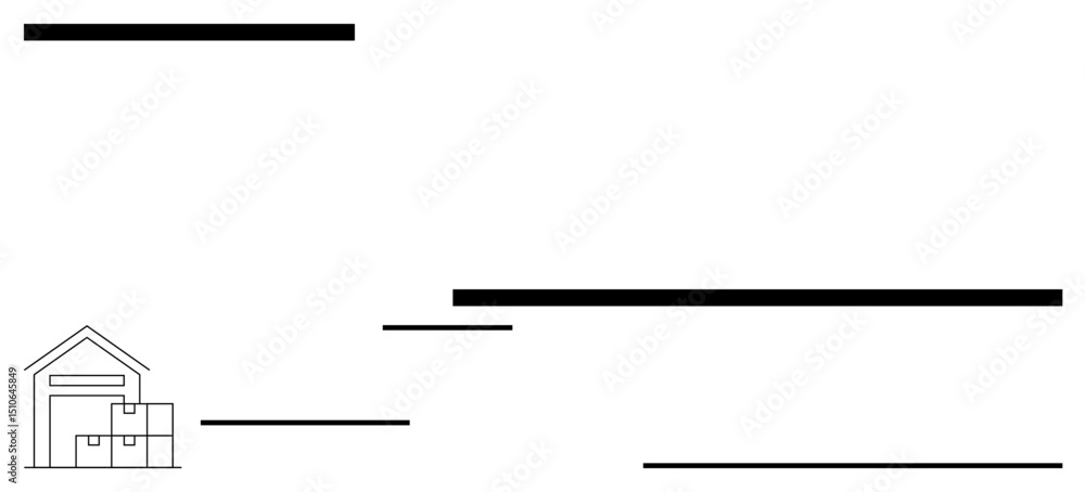 Poster warehouse structure with stacked boxes alongside linear strokes suggesting distribution and movement