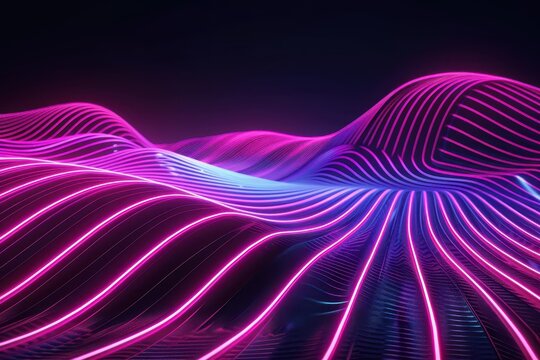 abstract neon wallpaper glowing lines on black background trajectory of light pattern twisted ribbon