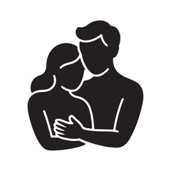 Spooning cuddle position or two people spoon cuddling flat vector icon for apps and websites. Vector black silhouette. with white background