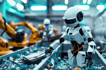 Robots collect recyclable waste from city dumps.take away trash