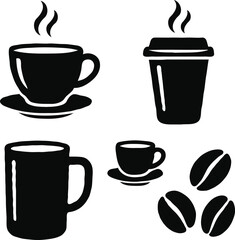 Obraz premium set of coffee cups and beans icon silhouette