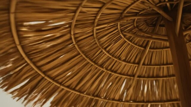 Close-Up of Thatched Beach Umbrella in Summer
