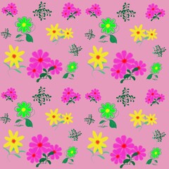 seamless floral pattern,background,tile and fabric patterns,which was built by using lines to combine into branches and leaves and the flowers use coloring to get a beautiful,simple flower.