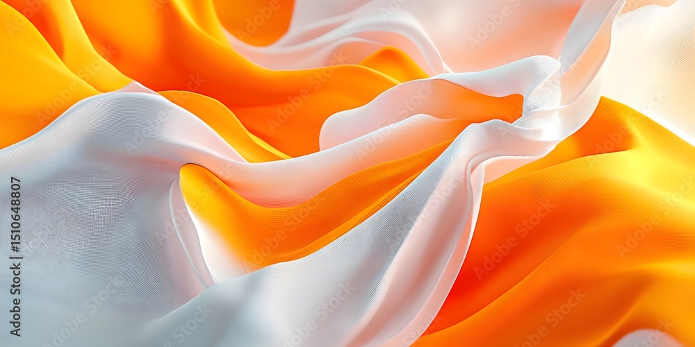 Poster abstract orange and white background with wavy shapes. bright 3d rendering of soft fabrics in motion