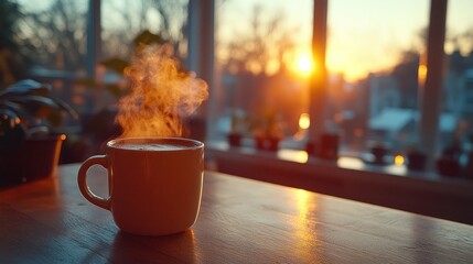 Warm coffee, sunrise view (1)