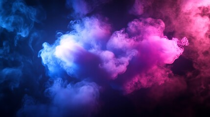 Pink and blue cloud of smoke on a black background. Design element.