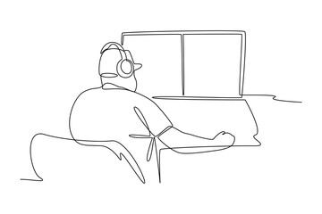 Continuous one line drawing a officers monitor space monitors. Professional job profession minimalist concept. Single line draw design vector graphic illustration