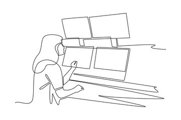 Continuous one line drawing a space room remote control work. Professional job profession minimalist concept. Single line draw design vector graphic illustration