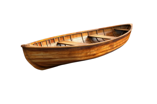 Classic wooden rowboat with smooth polished finish and detailed interior design, ideal for fishing, recreation, and outdoor water activities on lakes
