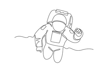 Continuous one line drawing of astronaut floating in in space. Professional job profession minimalist concept. Single line draw design vector graphic illustration