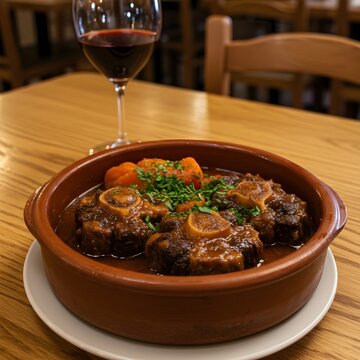 Spanish-style slow-braised oxtail stew in rich red wine sauce - Rabo de Toro