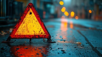 Wet street hazard sign