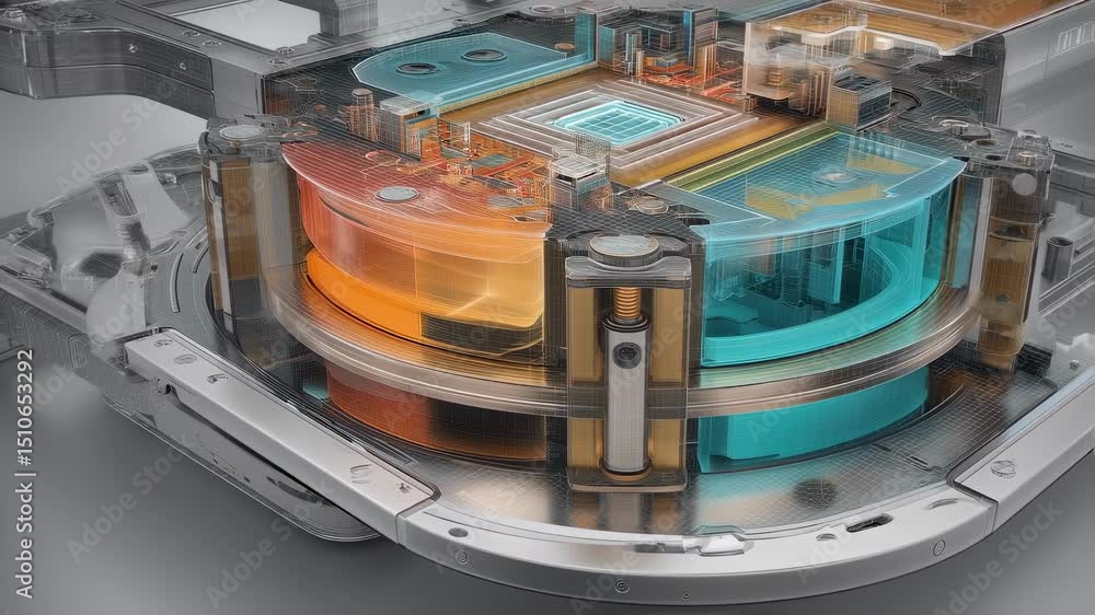 Poster complex layered design and intricate integrations of inner components of a micronuclear reactor are 