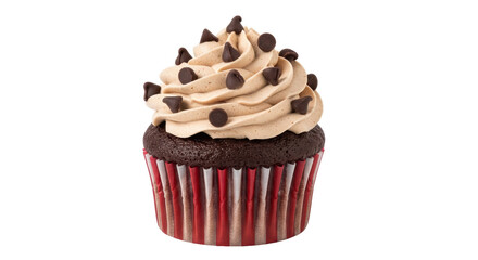 Isolated Decadent Chocolate Cupcake with Coffee Flavored Frosting and Chocolate Chips