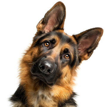 A german shepherd looks curiously with its head tilted, showcasing its friendly personality and beautiful fur