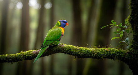 Naklejka premium A lorikeet on a branch on the forest