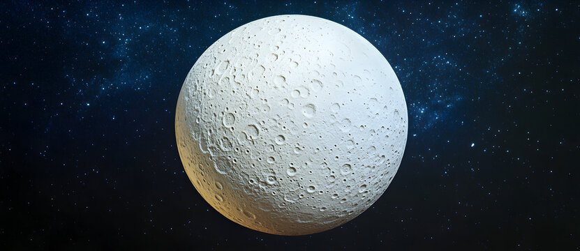 Moon with craters against starry sky