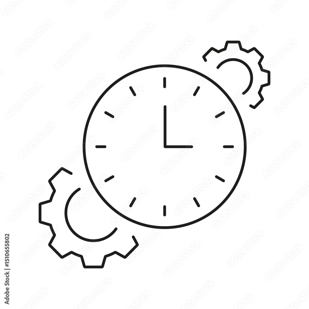 Poster clock with gears line icon. time management, efficiency, and productivity optimization outline symbo