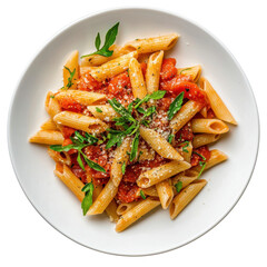 Delicious Penne Pasta with Tomato Sauce and Fresh Basil on a White Plate Ready for a Gourmet Dining Experience