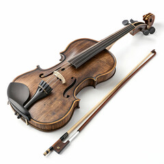 Obraz premium classic wooden violin with elegant curves and rich brown finish, isolated on white background
