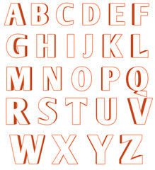 Bold, 3D Alphabet Letters in White with Orange Outline