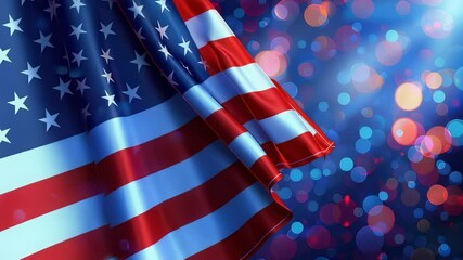 Waving American flag with bokeh lights background for Independence Day - Powered by Adobe