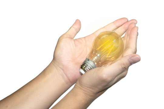 Two hands holding a transparent light bulb and it fits in with every background.