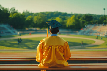 Student sitting alone reflecting on journey after graduation