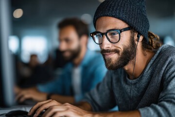 Programmers cooperating at IT company developing apps. Business people technology concept.