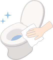 Clean toilet being wiped with cloth, showcasing hygiene and cleanliness. sparkling effect emphasizes freshness and sanitation