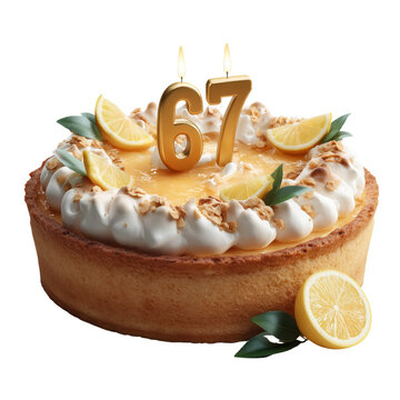 Birthday celebration cake with transparent background 67th anniversary dessert photography festive atmosphere close-up view