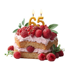 Celebratory cake with 65 candles elegant setting food photo transparent background festive vibe