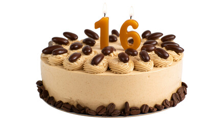 Celebratory 16th birthday cake transparent background dessert photography festive setting close-up view