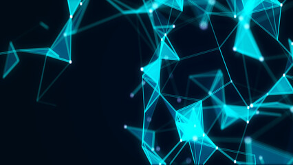 Network connection background with glitch effect. Abstract texture with points, triangles and lines. Modern futuristic backdrop. Big data visualization. 3D rendering.