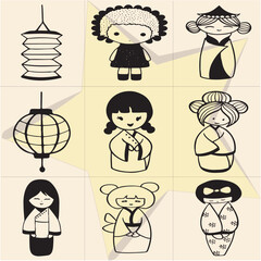 All kind of Doll vector Black and white set-33