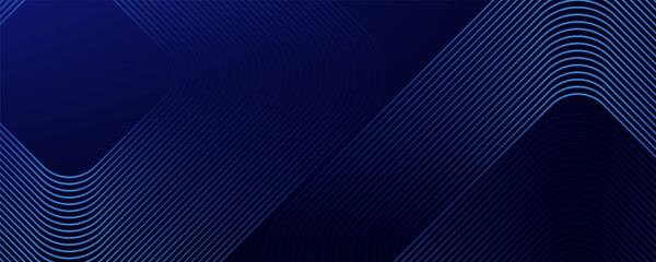 Abstract blue glowing geometric lines on dark background. Modern shiny blue rounded square lines pattern. Futuristic technology concept. Suit for poster, cover, banner, presentation, website, flyer